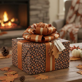 Golden Amber Brown Autumn Leaf Pattern Presentpapper