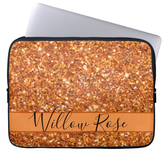 Golden Amber orange mousserande glitter-kalligrafi Laptop Fodral (Framsidan)