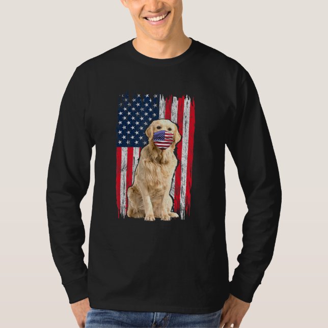 Golden American Flagga Wears Ansikte Mask 4th of J T Shirt (Framsida)