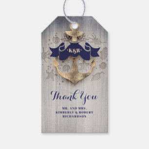 Golden Anchor Navy Nautical Bröllop Presentetikett