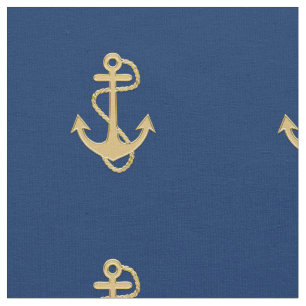 Golden Anchor på marinblå marinstruktur Tyg