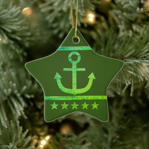Golden Anchor, symboler för kärlek . Julgransprydnad Keramik