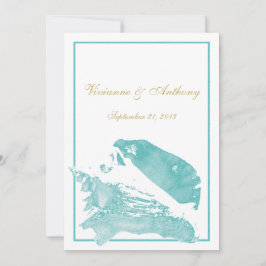 Golden and Aqua Marine Seashell Bröllop Inbjudningar