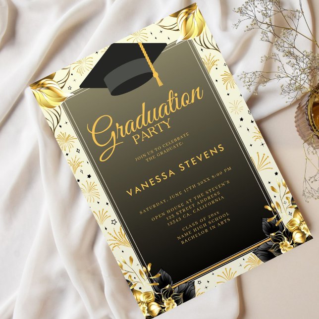 Golden and Beige illustrerade Studenten-dagen i Ly Inbjudningar (Skapare uppladdad)