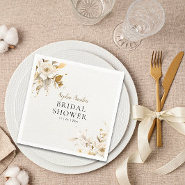 Golden and Beige Watercolor Flowers Bridal Shower Pappersservett