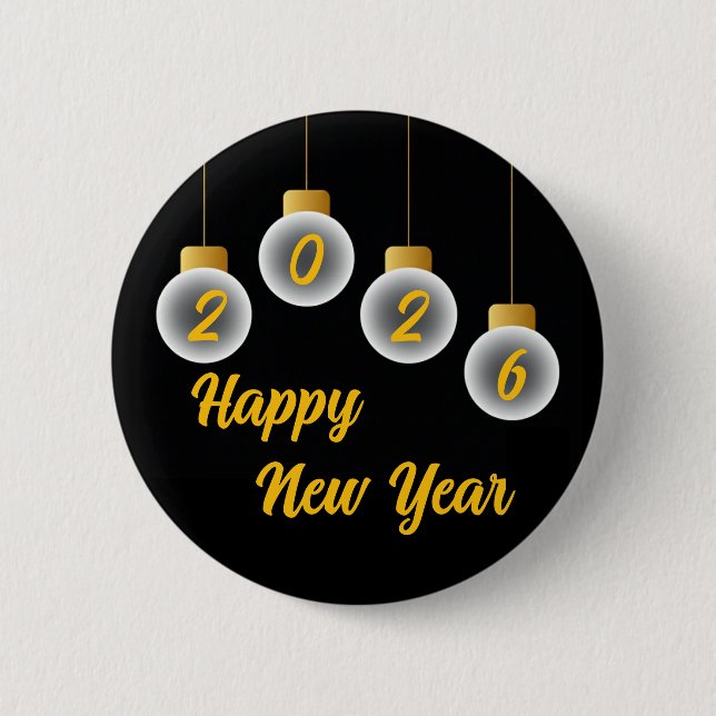 Golden and Black 2026 New Year Pin Button Knapp (Framsida)