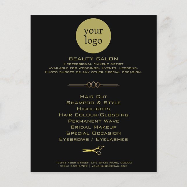 Golden and Black Beauty Salon Flygblad (Framsidan)