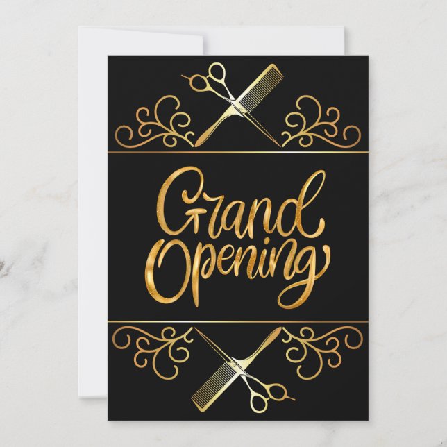 Golden and Black Beauty Salon Grand Open Inbjudningar (Framsida)