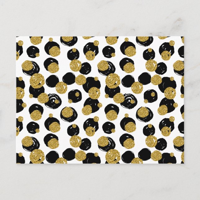 Golden and Black Dots Mönster Vykort (Framsida)