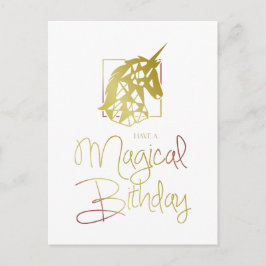 Golden and Red Unicorn for Magical Birthday Inbjudan Vykort