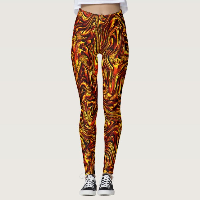 Golden and vivid red struktur leggings (Framsida)