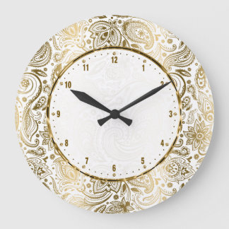 Golden and White Blommigt Paisley Stor Klocka
