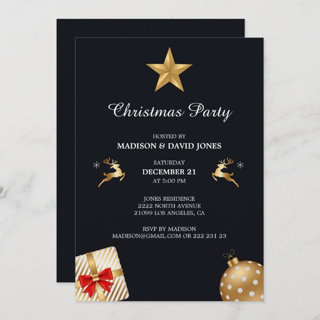 Golden and White jul Decor Inbjudningar (Fram/baksida)