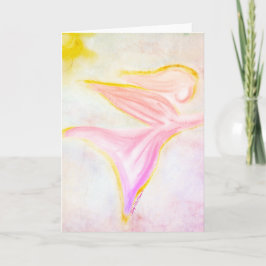 Golden Angel in Flight – Sun Pink Sky Greeting Kort