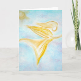 Golden Angel in Flight – Turquoise Sky Greeting Kort
