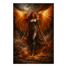 Golden Angel of Fire | Epic Fantasy Wall Art Perfect Poster