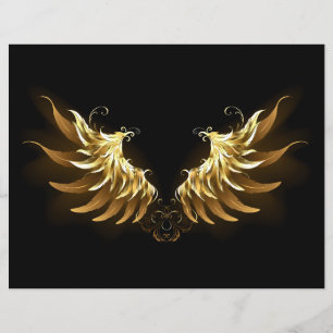 Golden Angel Vingar på svart bakgrund