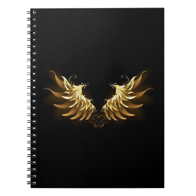 Golden Angel Vingar på svart bakgrund Anteckningsbok (Framsidan)
