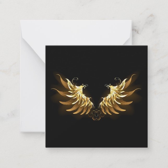 Golden Angel Vingar på svart bakgrund Anteckningskort (Framsida)