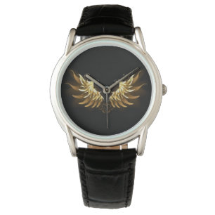 Golden Angel Vingar på svart bakgrund Armbandsur