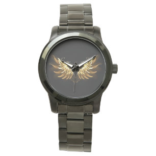 Golden Angel Vingar på svart bakgrund Armbandsur