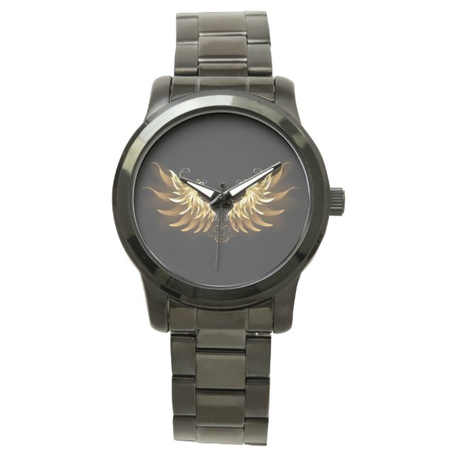 Golden Angel Vingar på svart bakgrund Armbandsur (Framsida)