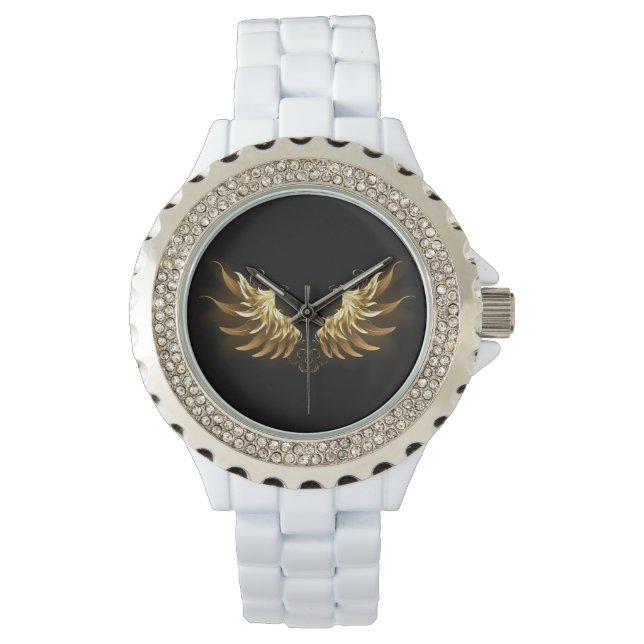 Golden Angel Vingar på svart bakgrund Armbandsur (Framsida)