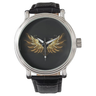 Golden Angel Vingar på svart bakgrund Armbandsur