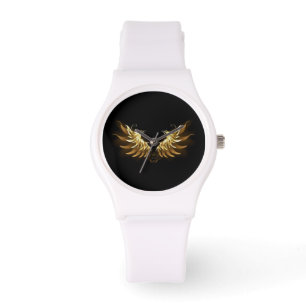 Golden Angel Vingar på svart bakgrund Armbandsur