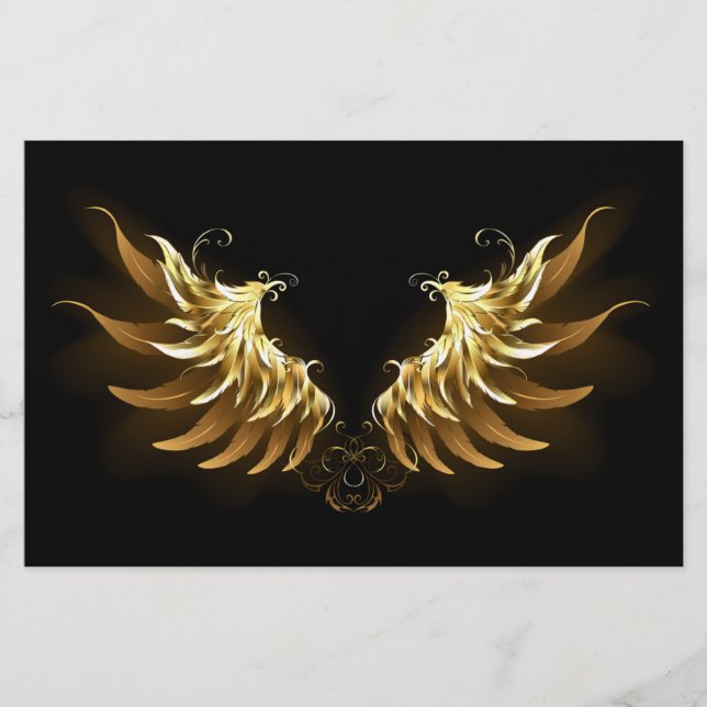 Golden Angel Vingar på svart bakgrund Brevpapper (Framsida)