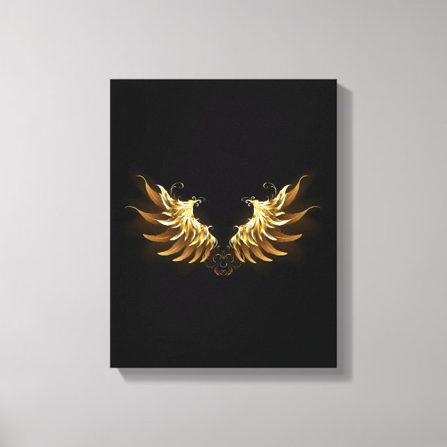 Golden Angel Vingar på svart bakgrund Canvastryck (Framsida)