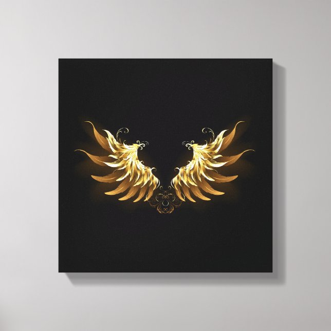 Golden Angel Vingar på svart bakgrund Canvastryck (Framsida)