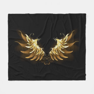 Golden Angel Vingar på svart bakgrund Fleecefilt