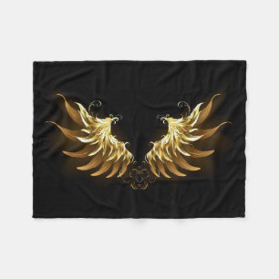 Golden Angel Vingar på svart bakgrund Fleecefilt
