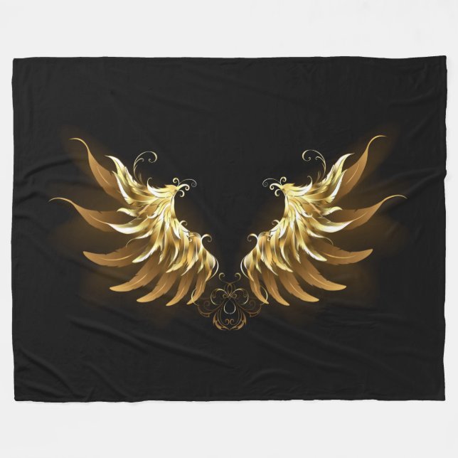 Golden Angel Vingar på svart bakgrund Fleecefilt (Framsidan (Horisontell))