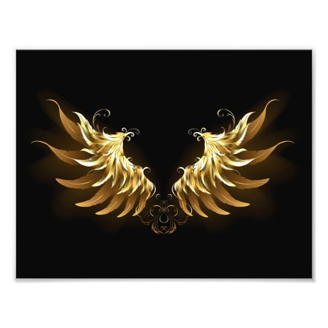 Golden Angel Vingar på svart bakgrund Fototryck (Framsidan)