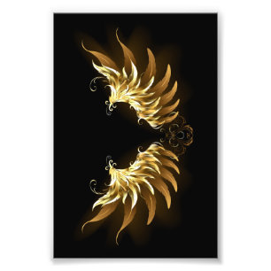 Golden Angel Vingar på svart bakgrund Fototryck