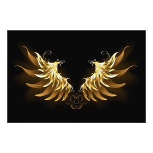 Golden Angel Vingar på svart bakgrund Fototryck