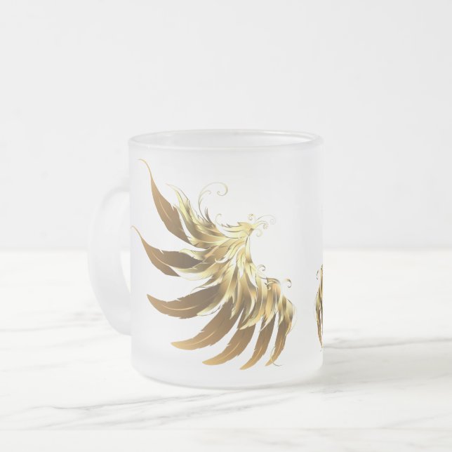 Golden Angel Vingar på svart bakgrund Frostad Glasmugg (Framsida vänster)