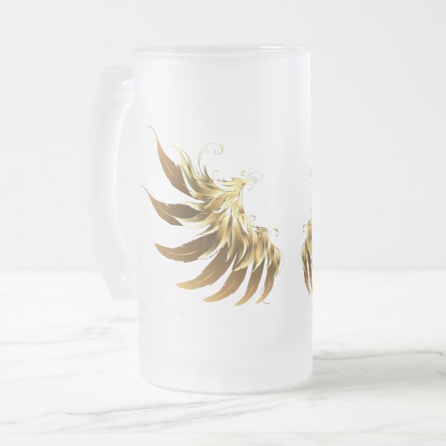 Golden Angel Vingar på svart bakgrund Frostat Ölglas (Framsida vänster)