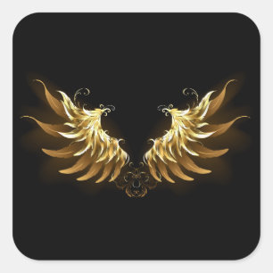 Golden Angel Vingar på svart bakgrund Fyrkantigt Klistermärke