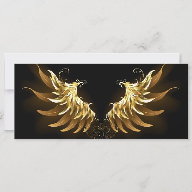Golden Angel Vingar på svart bakgrund Inbjudningar (Framsida)