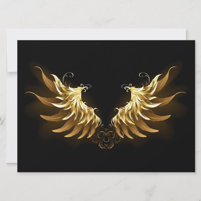 Golden Angel Vingar på svart bakgrund Inbjudningar (Framsida)