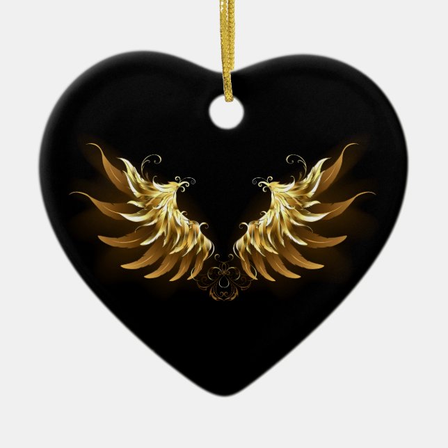 Golden Angel Vingar på svart bakgrund Julgransprydnad Keramik (Framsidan)