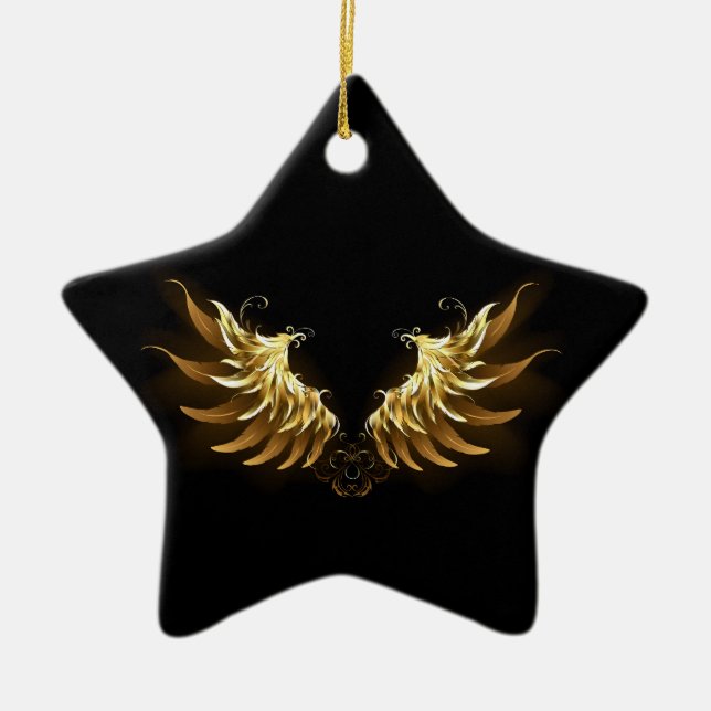Golden Angel Vingar på svart bakgrund Julgransprydnad Keramik (Framsidan)