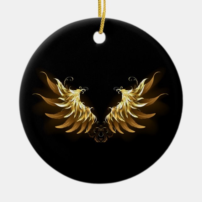 Golden Angel Vingar på svart bakgrund Julgransprydnad Keramik (Framsidan)