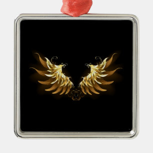 Golden Angel Vingar på svart bakgrund Julgransprydnad Metall