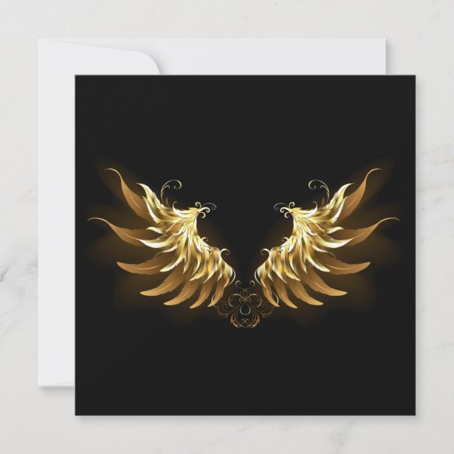 Golden Angel Vingar på svart bakgrund Julkort (Framsida)