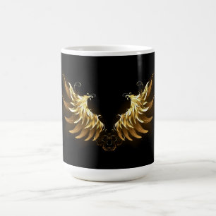 Golden Angel Vingar på svart bakgrund Kaffemugg