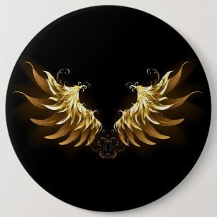Golden Angel Vingar på svart bakgrund Knapp